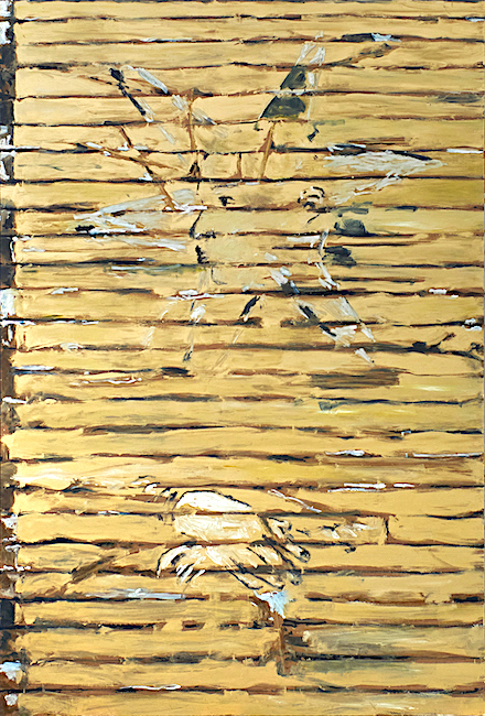 Antony Valerian: Mona Lisas Hands #3, 2020, oil on wood, 207 x 140 cm 

